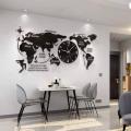 World Map Wall Clock - Large Modern Design 3D Stickers Wooden Wall Clock Silent Wall Clocks for the Home with a Hanging Clock. 