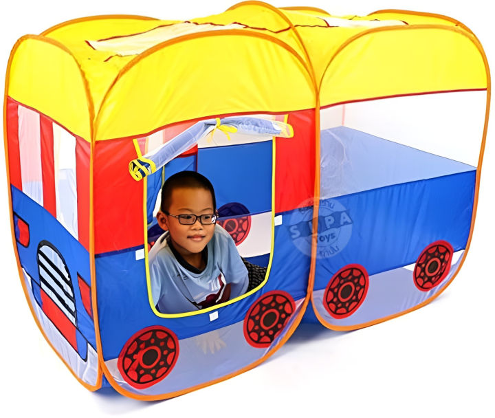 School Bus Tent for Kids - Big Size Pop Up Bus Shaped Tent House Playhouse Folding Tent Bus Shape 54 X 37 X 27 Inches (Red, Yellow)