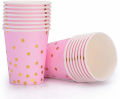 PINK GOLDEN PAPER CUPS - PACK OF 10 PAPER CUPS - PINK THEME PARTY TABLEWARE. 
