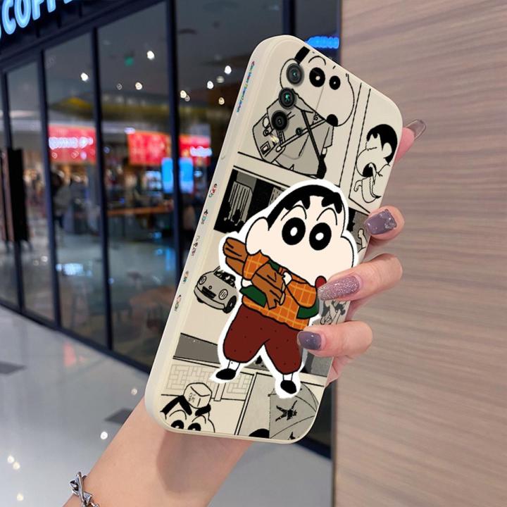 dienya For Redmi 9T Case Aesthetic Thin New Design Phone Case Fashion Cartoon Crayon Shin-chan Square Edge Protection Softcase Pattern Silicone Casing Cover Shockproof Cases