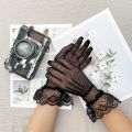 Women Black White Summer Mesh Fishnet Gloves Lace Mittens Full Finger Girls Lace Fashion Gloves. 