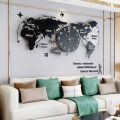 World Map Wall Clock - Wooden Wall Clock with LED RING lights Large Modern Design 3D Stickers Hanging Clock Decorative Watch Home Silent Wall Clocks. 