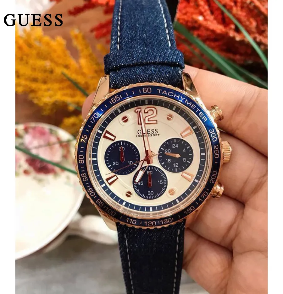 Guess Fleet Blue Dial White Domain Strap Chronograph Watch For Men