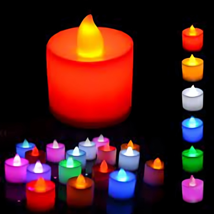 Pack Of 6 Multi Color Round Shape LED Candles Tea Light LED Flame less Candle Birthday Parties, Anniversary, Wedding Decoration Colorful Mini Electronic Candle Flashlight Safety Simulation Smokeless Night Light Led