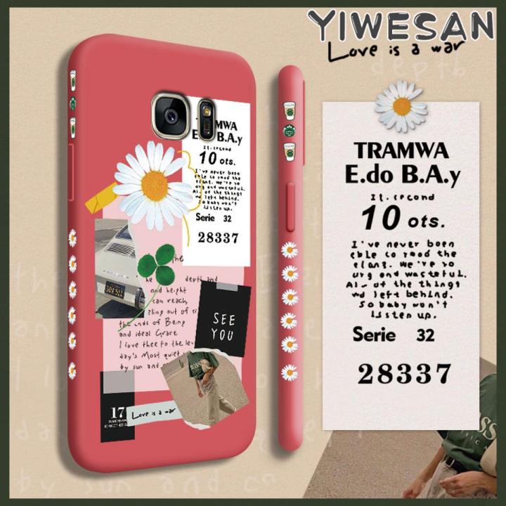 YIWESAN Case For Samsung galaxy S7 Case Cute Fashion Brand Coffee Flower Girls Lovely Girl Shockproof Phone Casing Full Back Cover Camera Side Edge Soft Silicone Pattern Case Protection Cases