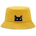 Big Eyes Cat Black Cartoon Printing Fashion Men'S Bucket Hat Uni Harajuku Men Fishman Cap Casual Fishing Bob Hats For Women. 