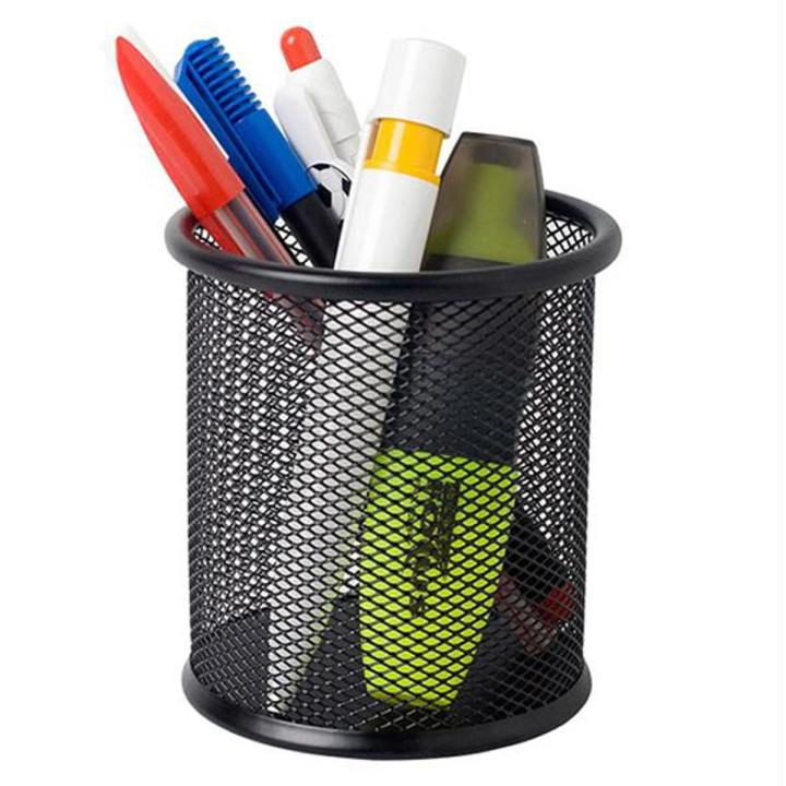 Pen Jar metal mesh round clip and stationery organizer for office table and home use