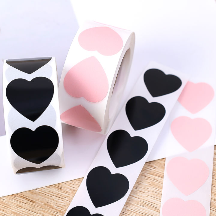 500Pcs/Roll Heart Decorative Sticker for Gift Box Black Pink Love Scrapbooking Self-adhesive Stickers Valentine's Day Wedding Decoration