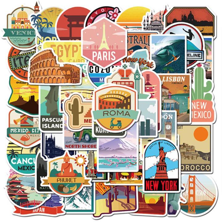 50pcs Travel City Landscape Cartoon Graffiti Sticker Suitcase ...