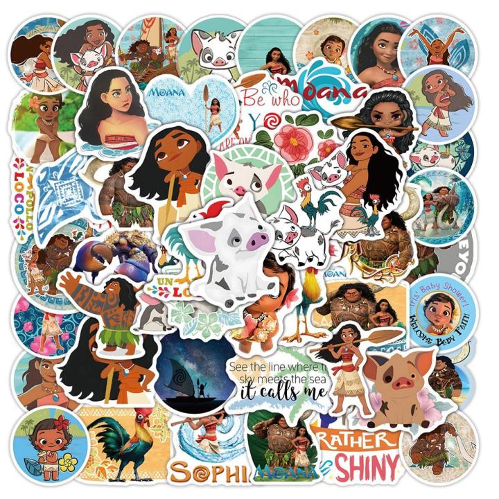 50PCS Cartoon Movie Moana Stickers Disney Princess Waterproof Decals for Laptop Skateboard Kids Girls Toys Party Accessory