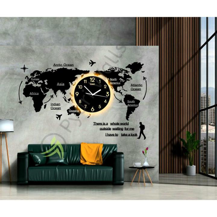 World Map Wall Clock with Rope Light(Large)