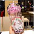 Unicorn Drinking Cup with Straw Kid Travel -Tumbler Glitter Ice Coffee Mugs Plastic Cup Portable , Juice , Coffee Milk Cup. 