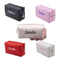 【HOT】 Personalized Embroidery Small Makeup Bag PU Leather Travel Cosmetic Pouch Toiletry Bag For Women Portable Water-Resistant. 