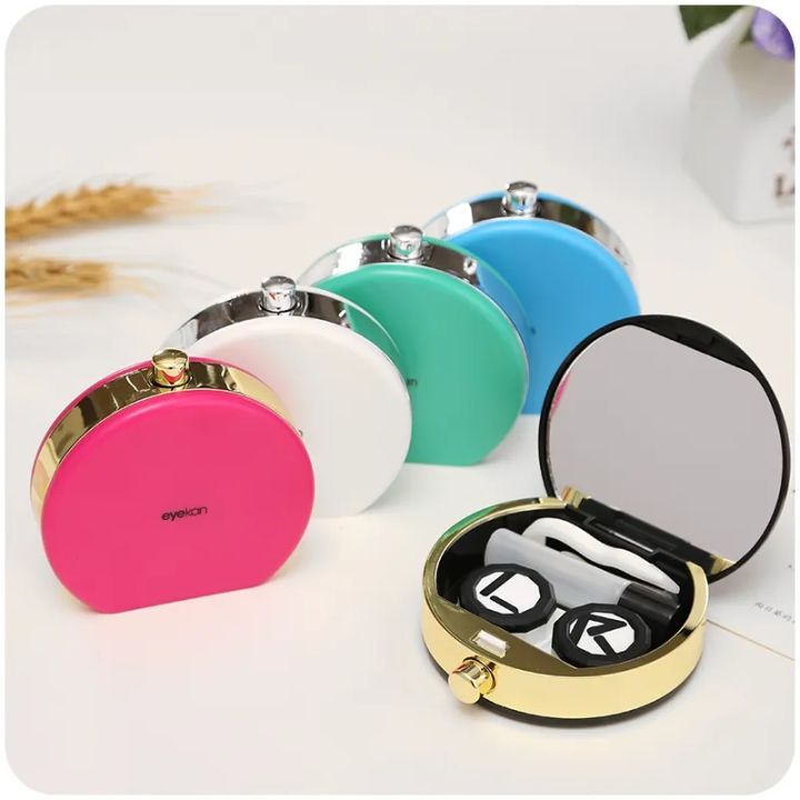 Contact Lens Case Perfume Bottle Travel Portable Solid Color Lens Cover Container Beauty Pupil Storage Soaking Box Eyewear Accessories