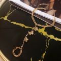 Fashion Heart Pendant Chain Bracelet -Link Connected Gold Metal Wide Finger Ring Bracelets -Women Link Hand Harness Jewelry. 