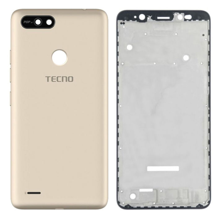 Tecno Pop 2F Middle Frame Housing With Side Button and Camera Lens Complete Body Casing Replacement For Pop 2F - Golden