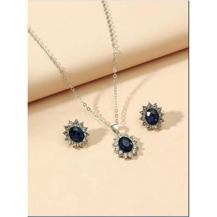 Latest fashion Silver Royal Blue Stone Jewelry Set For Girls
