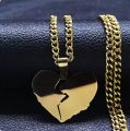 Heart broken pendant for women , New style trendy jewellery , Single chain locket , Stainless steel heart shape necklace  , Elegant Heart-Shaped Locket Necklace – Classic Silver Pendant in Black , Golden , Silver colors , Stainless link chain. 
