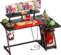 48 Inch L-Shaped Gaming Desk, Smooth Surface& Power Outlets Black - Pink - White   (Customised). 