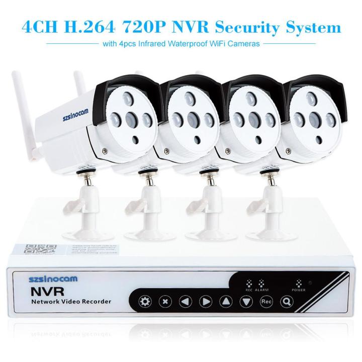 Szsinocam 4CH HD 720P NVR Security System with 4 Pcs Infrared waterproof Wi-Fi Cameras and all accessories (White) updated Model