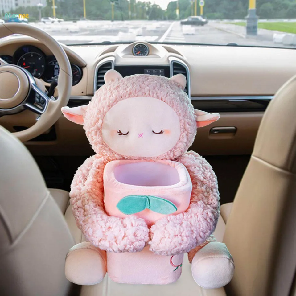 Support Boîte à Mouchoirs Voiture 2-en-1 Cartoon – Peluche Mignonne Animal + Poubelle – Organisateur Accoudoir Auto Décoratif