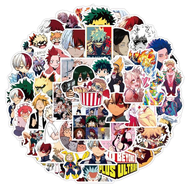 50PCS My Hero Academia Shoto Todoroki Stickers Cosplay Bakugou Katsuki Midoriya Izuku PVC Waterproof Stickers Gifts for Kids