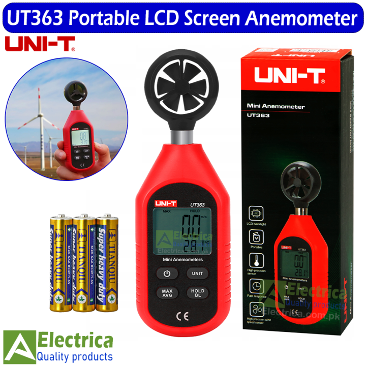 UT363 Handheld Mini Digital Anemometer Wind Speed Measurement Temperature Tester LCD Display Air Flow Speed Wind Level by electrica