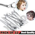 Pack of 12 Steel Section Clips Hair Salon Sectioning Clips For Women Duck Clips Hair Clip, Hair Accessory Set  (Silver). 