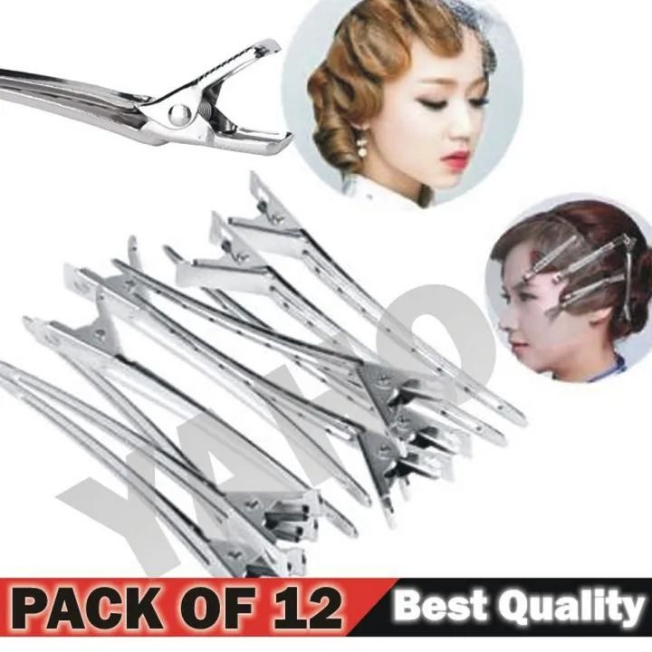 Pack of 12 Steel Section Clips Hair Salon Sectioning Clips For Women Duck Clips Hair Clip, Hair Accessory Set  (Silver)