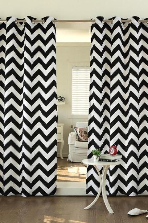 Pack of 2 Zigzag Design Curtains | Velvet Fabric Curtains | Pair of Curtains | Customized