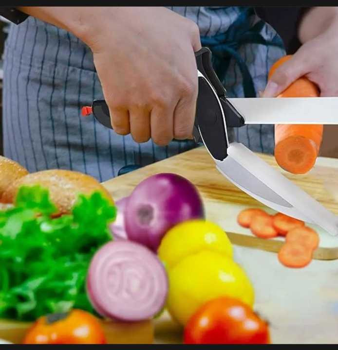 GM Smart Multi-Function Stainless Steel Kitchen Scissors 2 in 1 Cutting Board Chopper Fruit Vegetable Multifunctional