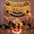 Delightful Golden & Black Happy Birthday Decoration ( Including Birthday Foil -30 Balloons + Golden & Silver Stars +Fairy Light  + Birthday Banner) Birthday & Party Themes For Baby /Boys & Girls -Birthday Decorations Birthday Accessories Birthday Planning. 