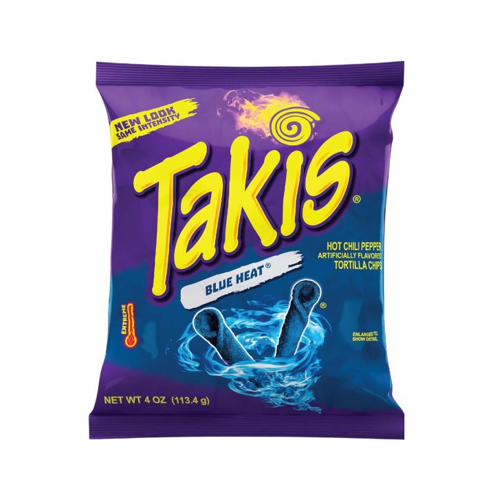 Chips| Takis Blue Heat Rolled Tortilla Chips, Hot Chili Pepper Artificially Flavored|113.4g