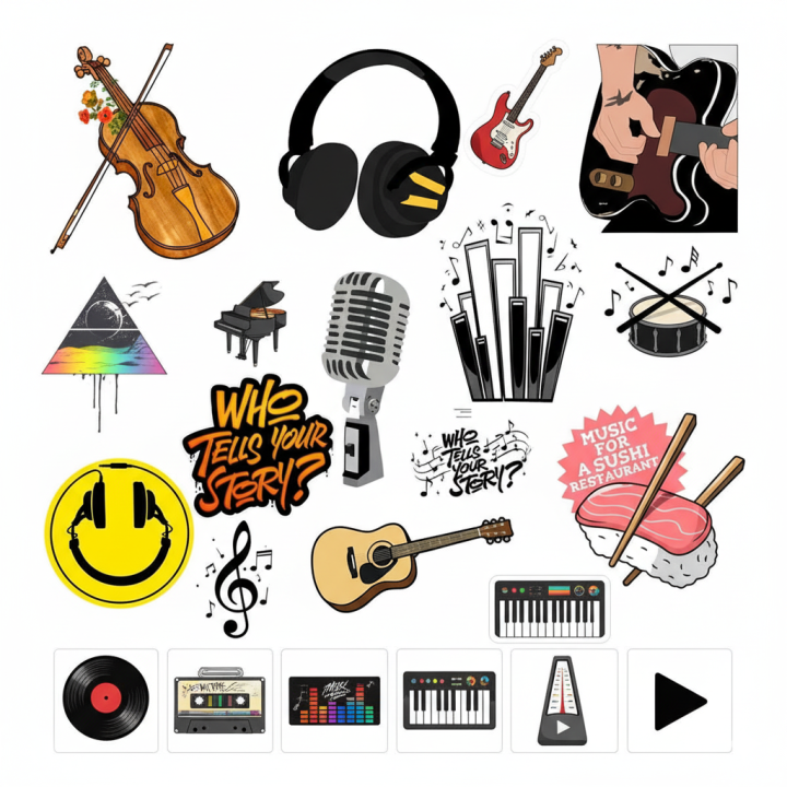 Music Stickers DIY Musical Instruments Violin Guitar Headphones ...