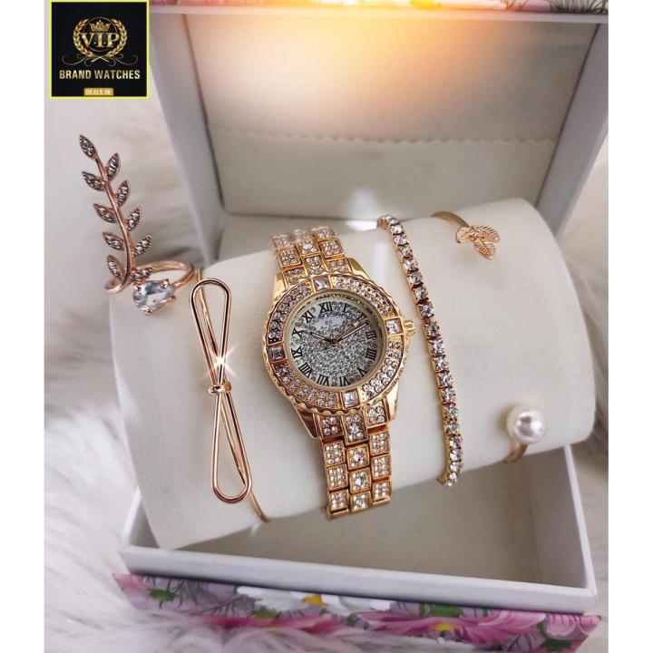 Hi Qulality Stone Jewellery Watch With Bracelet And Stone Ring