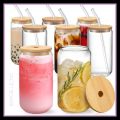 Clear Glass Tumbler with Bamboo Lid & Glass Straw 550 Ml. 