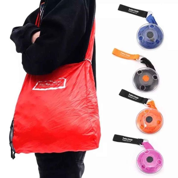 Portable Shopping Bag Eco Friendly Fold able Reusable Storage Shopping Shoulder Bags Organizer Large Roll Up Round Folding Travel Totes Shopping Bag Grocery Bag