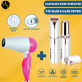 Hair Dryer, Flawless Hair Remover, PACK OF 2 (1 Foldable Hair Dryer &1 Rechargeable Flawless Hair Removing Machine) Chargeable Electric Painless Face Hair Remover with Charging Cable,Hair Styling Fast Drying Appliance with Folding Handle, Hair Tools Combo. 