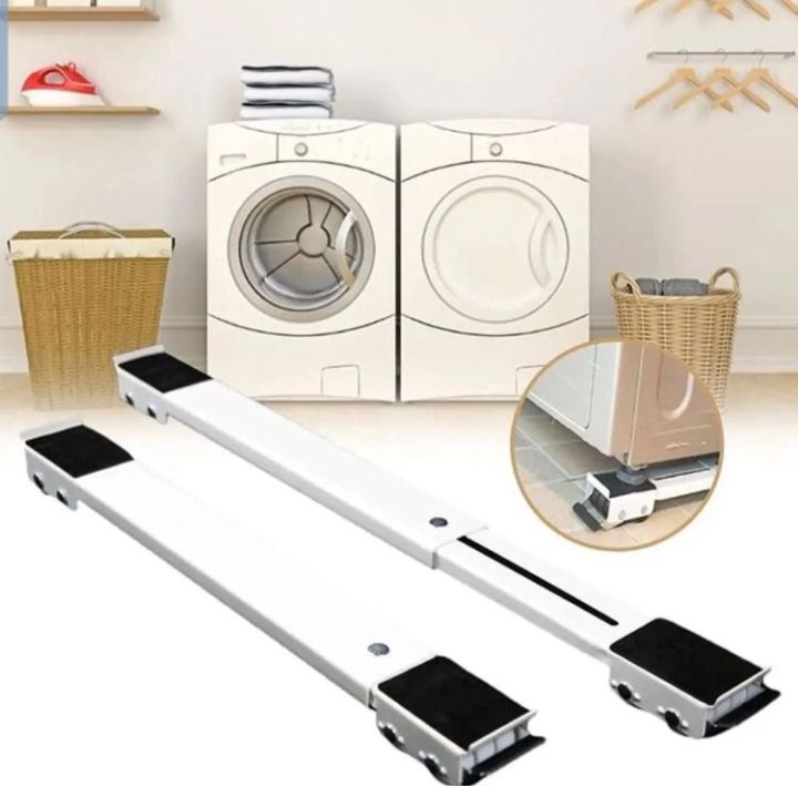 Washing Machine Base Mini Fridge Stand Heavy Duty Expandable Appliance Roller with Brake Mobile Cart Adjustable Trolley Furniture Dolly Mover for Washer Dryer Refrigerator 2 PCS Color White