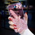 For Samsung Galaxy J6 Plus Back Cover Luxury 3D Diamond Butterfly Shiny Glitter Gold Foil Space Starry Cases Clear Soft Silicone Bumper Mobile Phone Case for Girls Boy. 