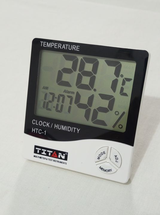 HTC-1 Electronic Temperature Humidity Meter and Clock TITAN Digital Thermometer And Hygrometer Multi-Functional 3 in 1 Wall-Mounted Room Thermometer Humidity Monitor and LCD Digital Alarm Clock