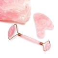 Rose Quartz Roller and Gua Sha Set,  Rose Quartz Stone Face Roller, Anti-Wrinkle Anti-Aging Skin Care Tool, Facial Roller, Face Massager for Skin Firming and Stress Relief, Rose Gold Metal Handle. 