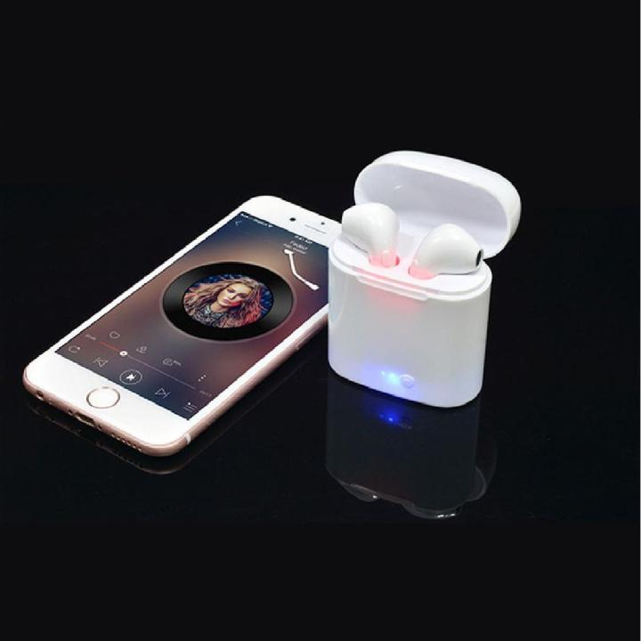 i7 tws Stereo Bluetooth Earphone Wireless Earbuds with Power Bank Wireless Music mini Handsfree for Car Drive & Sports earphone - White