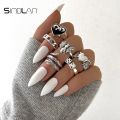 Sindlan Gothic Silver Color Grimace Finger Rings Set for Women Punk Stranger Things Grunge Butterfly Female Emo Jewelry Anillos. 