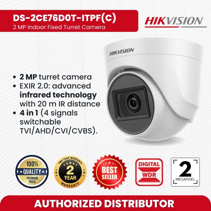 HIKVISION DS-2CE76D0T-ITPF(C) 2 MP Indoor Fixed Turret Camera Turbo HD Products Turbo HD Cameras Value Series- HD video output camera- easy to install