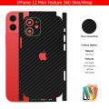 Apple Iphone 12 Mini Skin/Wrap 360 Protection Carbon fiber/ Matte/ Transparent/ Leather Back And Sides Included Camera Skin. 