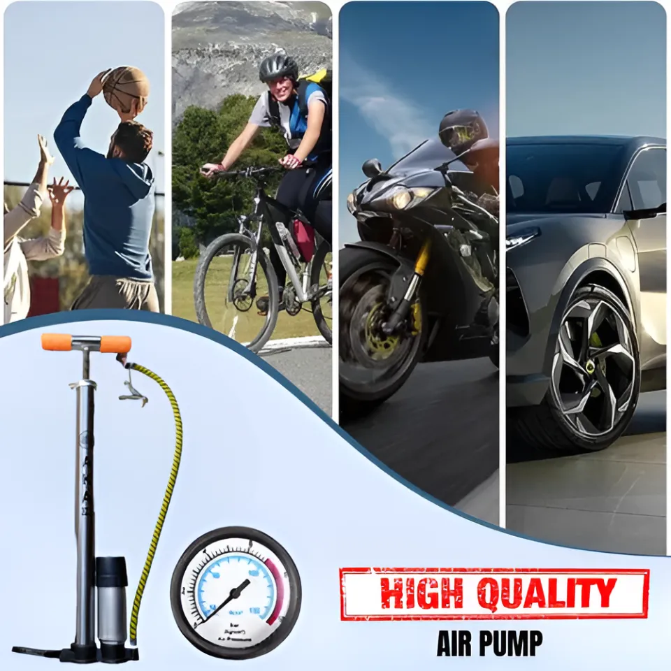 Road Bike Bicycle Hand Floor Air Pump Heavy Duty Stainless Steel Cycle Air  Pump with air pump with pressure gauge for Bicycle Tyre/Car/Bike/Motorcycle