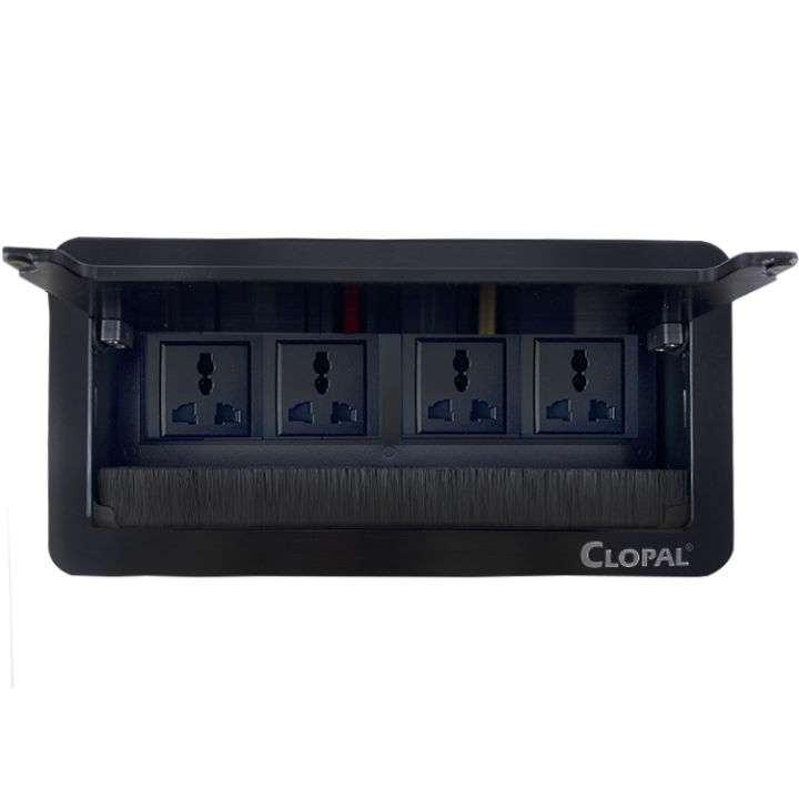 Flip up Tabletop Brush Connectivity Box with 4 Multi Light Plug - Black