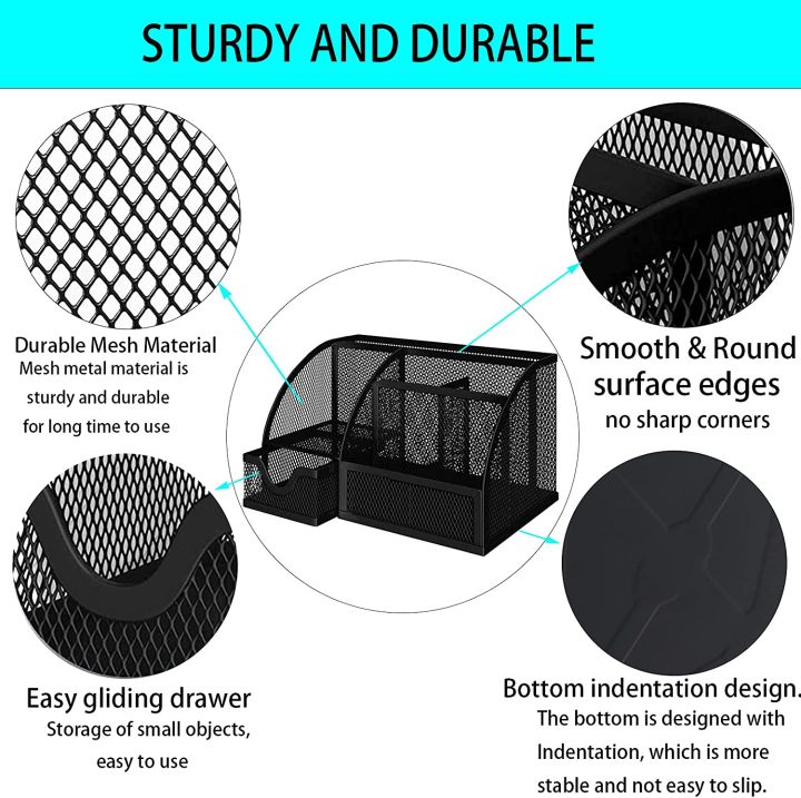 Desk%20Organizers,%20Metal%20Mesh%20Stationery%20Desktop%20Organizer,%20Pen%20Holder%20Desk%20Organizer%20and%20Storage%20Office%20Supplies%20Desk%20Accessories%20Essentials%20Caddy%20with%20Drawer%20for%20Home,%20Office,%20School%20(Black)%20-%20Image%204