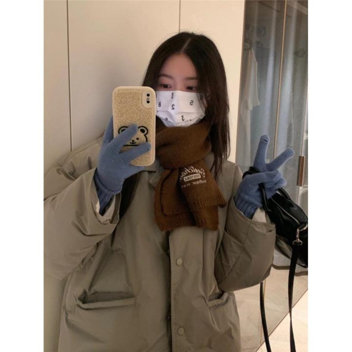 Korean Winter Warm Scarf For Women Fashion Letter Knitted Wool Yarn Neckerchief Muffler Female Shawl Neck Wraps Bufandas Solid